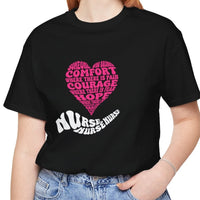Load image into Gallery viewer, Nurse T-Shirt – Comfort, Courage, Hope &amp; Grace | White and Pink Word Cloud
