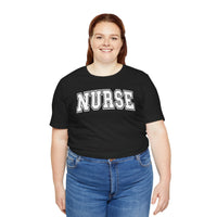 Load image into Gallery viewer, Classic Collegiate Nurse T-Shirt | White Text Print
