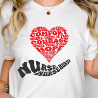Load image into Gallery viewer, Nurse T-Shirt – Comfort, Courage, Hope &amp; Grace | Black and Red Word Cloud
