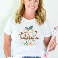 Load image into Gallery viewer, Blooming Minds Teach: Floral Apple Graphic Tee for Teachers
