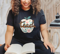 Load image into Gallery viewer, Blooming Minds Teach: Floral Apple Graphic Tee for Teachers
