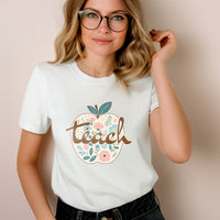 Load image into Gallery viewer, Blooming Minds Teach: Floral Apple Graphic Tee for Teachers
