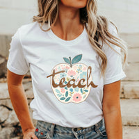 Load image into Gallery viewer, Blooming Minds Teach: Floral Apple Graphic Tee for Teachers
