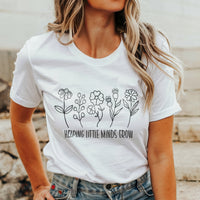 Load image into Gallery viewer, &quot;Helping Little Minds Grow&quot; Floral Teacher T-Shirt | Comfort &amp; Inspiration for Educators
