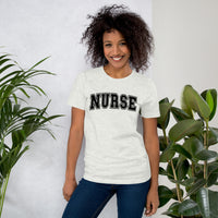 Load image into Gallery viewer, Classic Collegiate Nurse T-Shirt | Black Text Print
