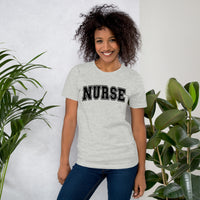 Load image into Gallery viewer, Classic Collegiate Nurse T-Shirt | Black Text Print
