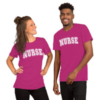 Load image into Gallery viewer, Classic Collegiate Nurse T-Shirt | White Text Print
