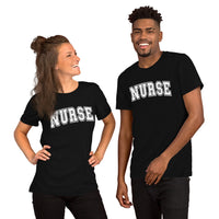 Load image into Gallery viewer, Classic Collegiate Nurse T-Shirt | White Text Print
