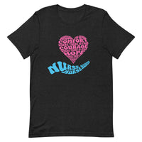 Load image into Gallery viewer, Nurse T-Shirt – Comfort, Courage, Hope &amp; Grace | Blue and Pink Word Cloud
