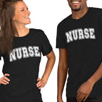 Load image into Gallery viewer, Classic Collegiate Nurse T-Shirt | White Text Print
