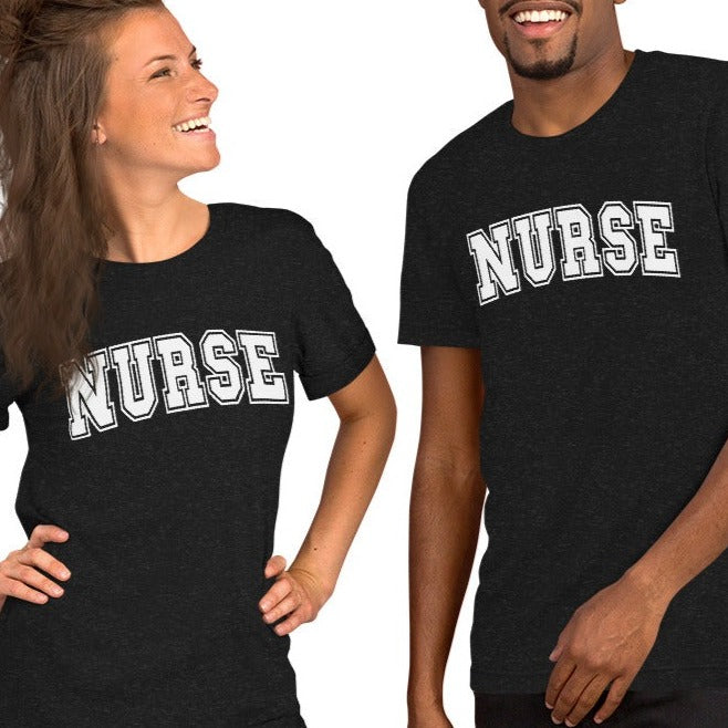 Classic Collegiate Nurse T-Shirt | White Text Print