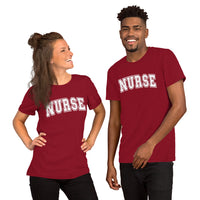 Load image into Gallery viewer, Classic Collegiate Nurse T-Shirt | White Text Print
