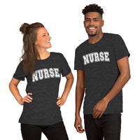 Load image into Gallery viewer, Classic Collegiate Nurse T-Shirt | White Text Print
