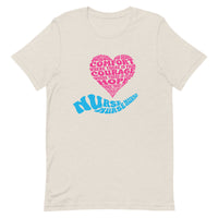Load image into Gallery viewer, Nurse T-Shirt – Comfort, Courage, Hope &amp; Grace | Blue and Pink Word Cloud
