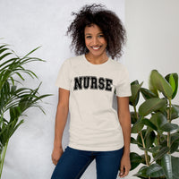 Load image into Gallery viewer, Classic Collegiate Nurse T-Shirt | Black Text Print
