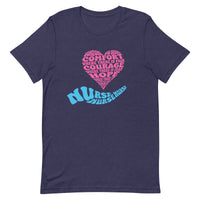 Load image into Gallery viewer, Nurse T-Shirt – Comfort, Courage, Hope &amp; Grace | Blue and Pink Word Cloud
