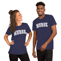 Load image into Gallery viewer, Classic Collegiate Nurse T-Shirt | White Text Print
