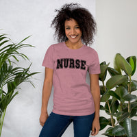 Load image into Gallery viewer, Classic Collegiate Nurse T-Shirt | Black Text Print
