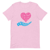 Load image into Gallery viewer, Nurse T-Shirt – Comfort, Courage, Hope &amp; Grace | Blue and Pink Word Cloud
