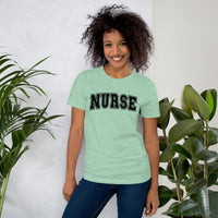Load image into Gallery viewer, Classic Collegiate Nurse T-Shirt | Black Text Print
