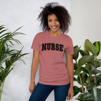 Load image into Gallery viewer, Classic Collegiate Nurse T-Shirt | Black Text Print
