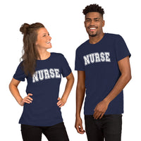 Load image into Gallery viewer, Classic Collegiate Nurse T-Shirt | White Text Print
