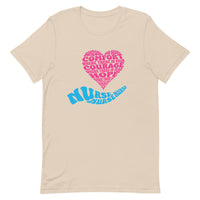 Load image into Gallery viewer, Nurse T-Shirt – Comfort, Courage, Hope &amp; Grace | Blue and Pink Word Cloud
