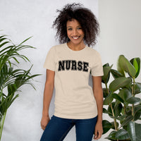 Load image into Gallery viewer, Classic Collegiate Nurse T-Shirt | Black Text Print
