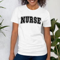 Load image into Gallery viewer, Classic Collegiate Nurse T-Shirt | Black Text Print
