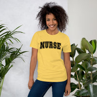 Load image into Gallery viewer, Classic Collegiate Nurse T-Shirt | Black Text Print
